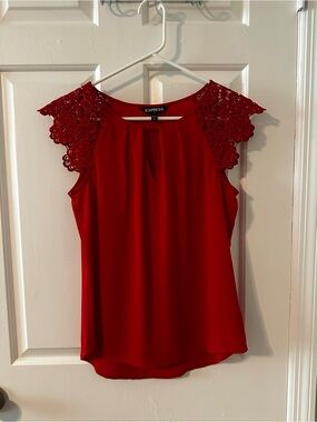 Express Red Lace Sleeve Keyhole Camisole